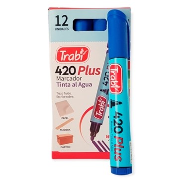 MARCADOR AL AGUA P/REDONDA 420 AZUL TR1522 TRABI (B12)