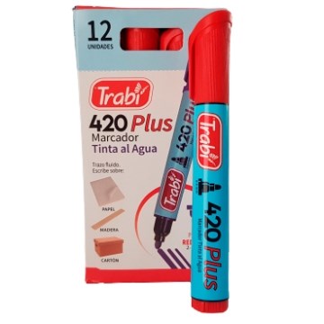 MARCADOR AL AGUA P/REDONDA 420 ROJO 1523 TRABI (B12)