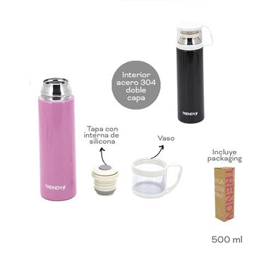 TERMO 500ML C/TAZA ACERO INOX COL. SURT. TRENDY 14092 TAR02