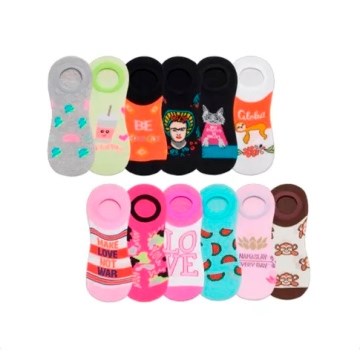 SOQUETE MUJER INVISIBLE ALGODON Y LYCRA DISEÑOS SURTIDOS T UNICO MJ16 FLOYD FLO02 (B12)