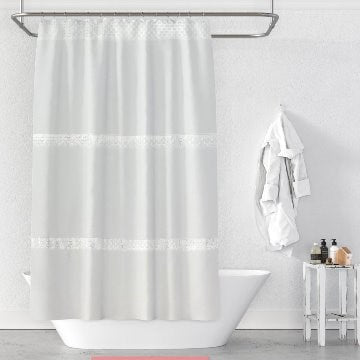 CORTINA BAÑO C/GANCHOS MICROFIBRA BLANCA C/VOLADOS 202-203 ALF01
