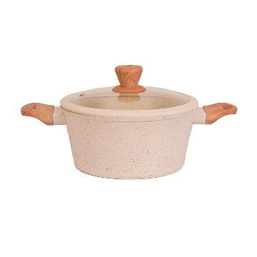 OLLA 26CM TEFLON GRANITO C/TAPA VIDRIO Y MANGO SILICONA/MADERA 8726 6726 CAR15 (B4)