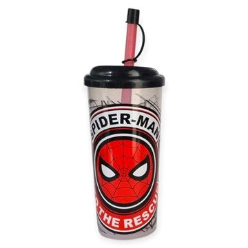 VASO ALTO RECTO C/SORBETE Y TAPA SPIDER MAN 01SPIDER027 BEL01 (B6)
