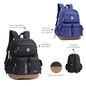 MOCHILA 18" 5 BOLS. C/BASE GAMUZADA DISCOVERY COL. SURT. 28506 28507 28508 28183 TAR02
