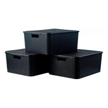 CANASTO RECTANGULAR 20X25 C/TAPA T/RATAN NEGRO  062.012.003 SAO01