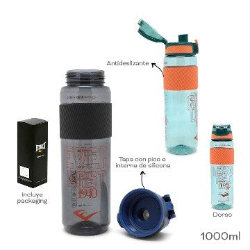 BOTELLA 1000ML PLAST. GRIP GOMA EVERLAST 17370C TAR02