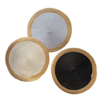 INDIVIDUAL 38CM C/ BORDE MIMBRE COLOR BEIGE INTERIOR COLORES SURT.  25603339 25603340 25603341 TAL01