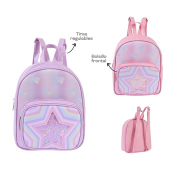 MOCHILA INFANTIL C/ESTRELLAS Y ARCO IRIS C/BRILLO TRENDY 53770 53774 TAR02