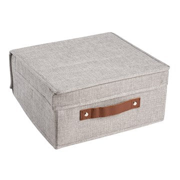 CAJA PLEGABLE 30X28X15CM FORRADA EN TELA MANIJA DE CUERO 027-9G WOO01