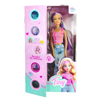 MUÑECA 30CM TINY PELO CAMBIA COLOR CON EL SOL + SORPRESAS 57560 57561 SEB01