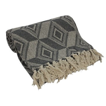 MANTA 130X190CM GRIS C/ROMBOS- NEGRA C/ARABEZCOS M0114 M0117 MF01