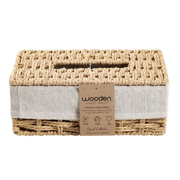 CAJA PORTA PAÑUELOS 25X14X10CM TEJIDO CUERDA C/FUNDA TELA 028-13E WOO01