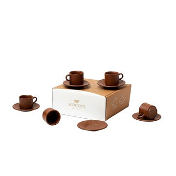 SET X6 TAZA DE CAFE C/PLATO CERAMICA CHOCOLATE 651025 ANC01