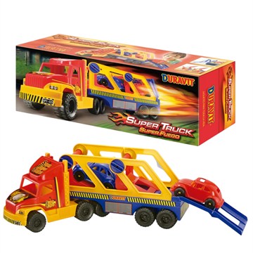 CAMION  DE TRANSPORTE + 2 AUTOS 82X28X20 SUPER TRUCK  EN CAJA DURAVIT 214 CAU01