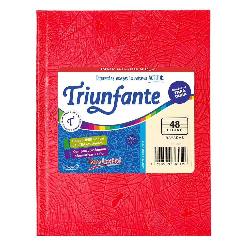 CUADERNO  19X24CM 50HJ T/D RAY ARAÑA ROJO 448126 TRIUNFANTE 123 TEC02 (B5)