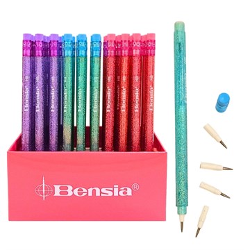 LAPIZ NEGRO C/PUNTAS INTERCAMBIABLES HB C/GOMA CUERPO GLITTER BENSIA 180155 COL01 (B50) (FANTASIA)