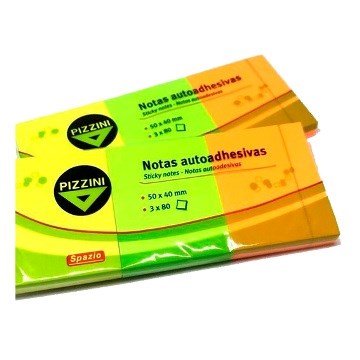 NOTAS AUTOADHESIVAS 40X50MM 3 COLORES X80HJ C/U PIZZINI NA504080X3FX1 PZ01 (B40)