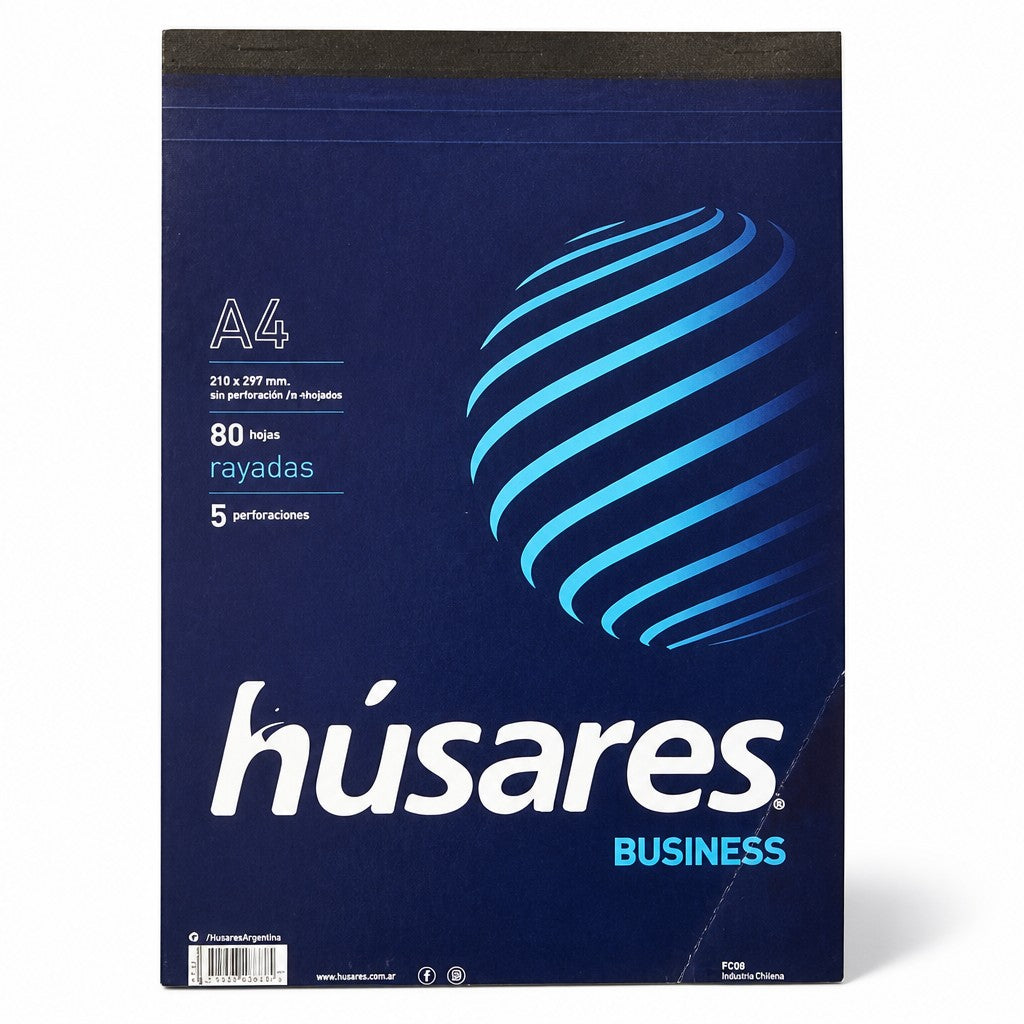 Block de hojas A4 rayadas Húsares de 80 hojas en color azul, disponible en WISHFUL