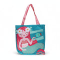 Bolso infantil WISHFUL de color turquesa con diseño de sirena, flores blancas y asas rosas de lunares