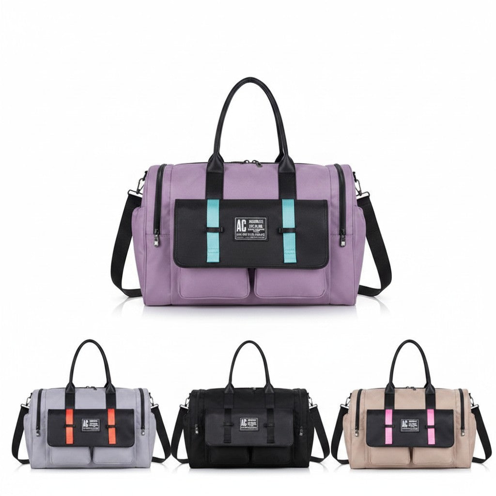 Bolso de viaje WISHFUL de 20 pulgadas en varios colores con detalles en PU y nylon, correas negras y bolsillos frontales.
