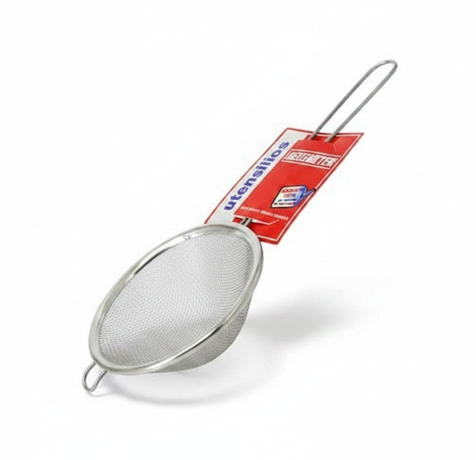 Colador de cocina WISHFUL de acero inoxidable con malla fina y mango largo, modelo número 8