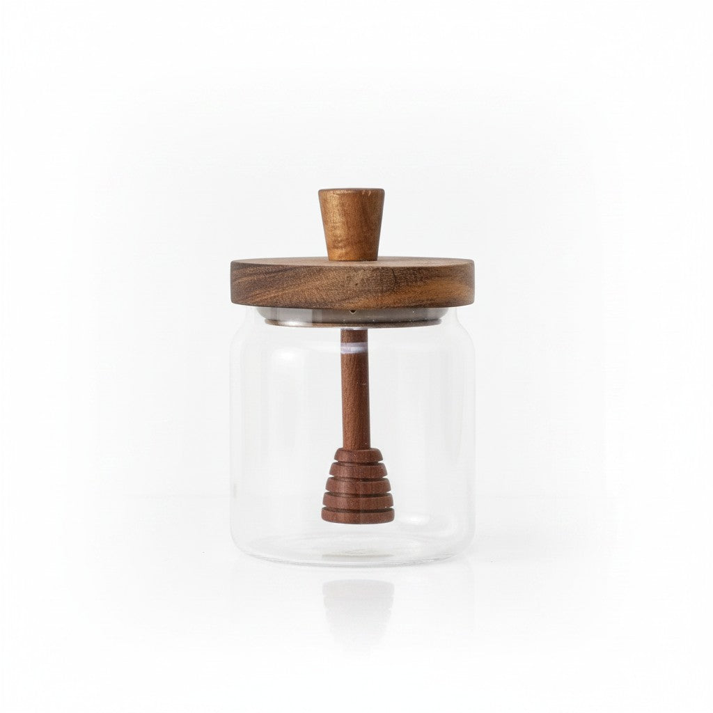 Frasco mielero WISHFUL de 400ml en vidrio transparente con tapa y cuchara de madera de acacia