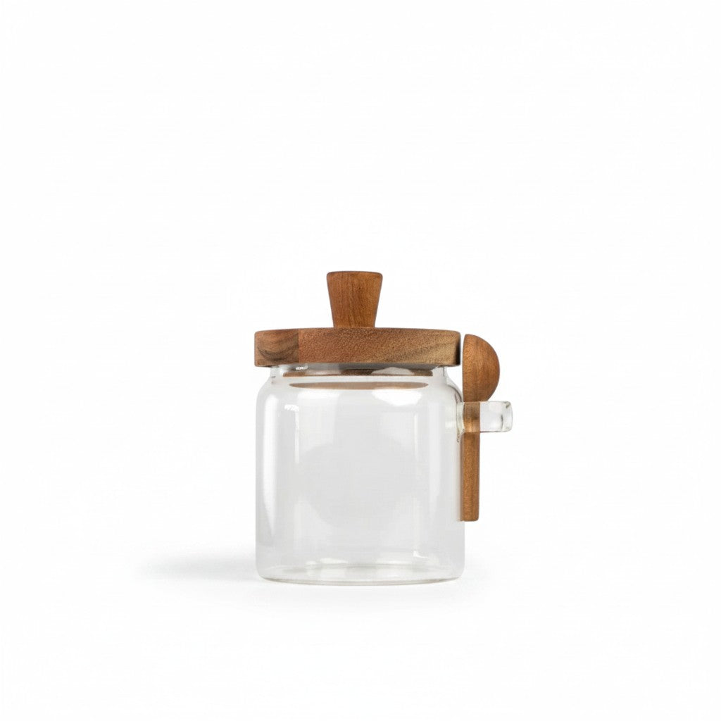 Frasco de vidrio WISHFUL de 400ml con tapa de madera de acacia y cuchara a juego para almacenamiento de cocina