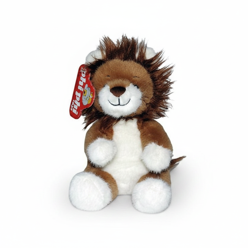 Peluche de león sentado WISHFUL de 19 cm con melena marrón suave y detalles en color crema
