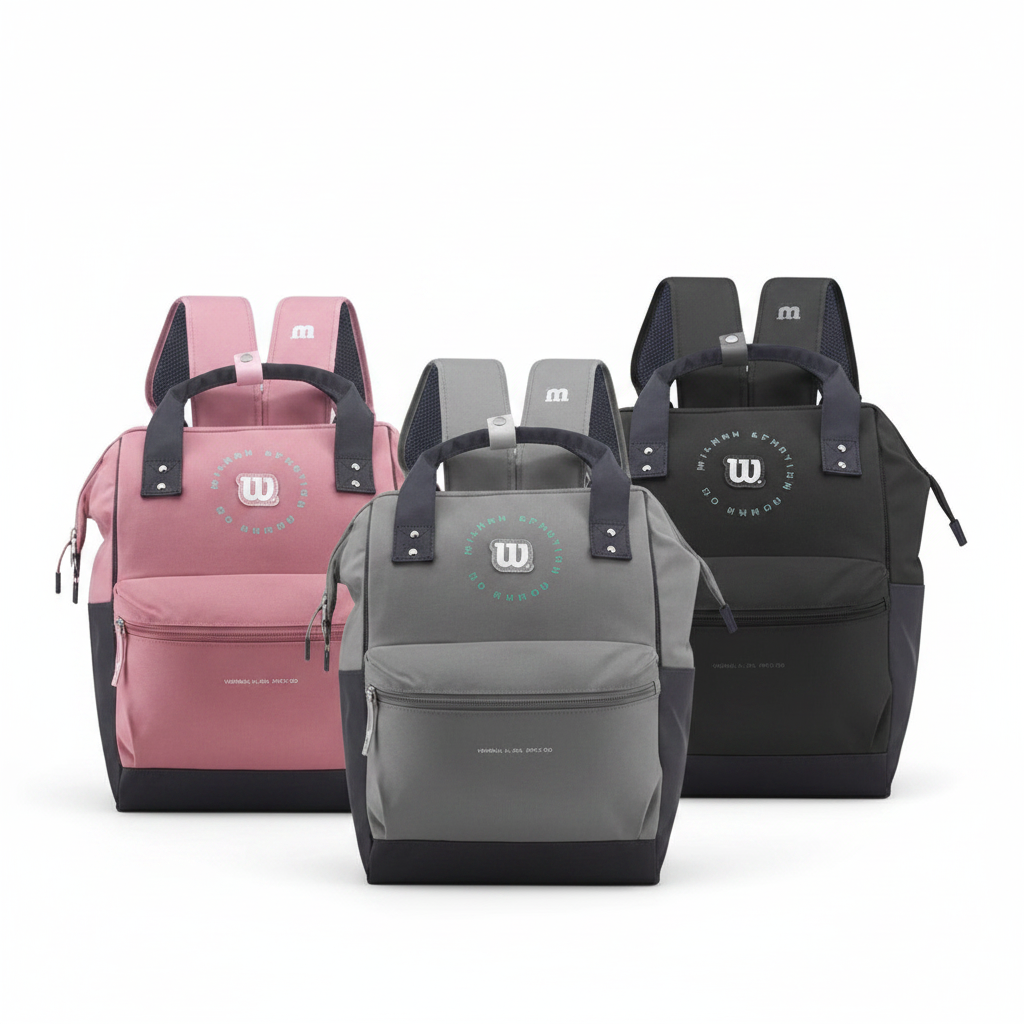 Mochilas WISHFUL tipo boca de pez en colores rosa, gris y negro con compartimento frontal y asas superiores