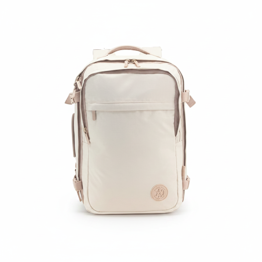Mochila de viaje WISHFUL color crema para cabina con compartimentos y correas ajustables