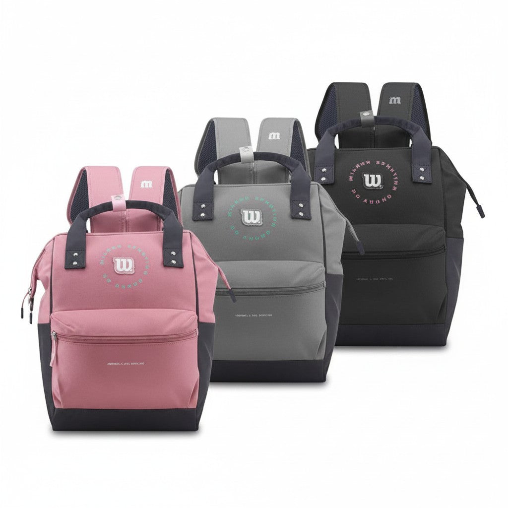 Mochilas WISHFUL Wilson estilo boca de pez en colores rosa, gris y negro con compartimento frontal y asas superiores