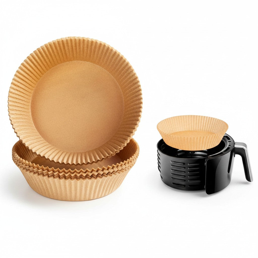 Moldes de papel desechables WISHFUL para freidora de aire, color marrón, diseño redondo y resistente al calor.