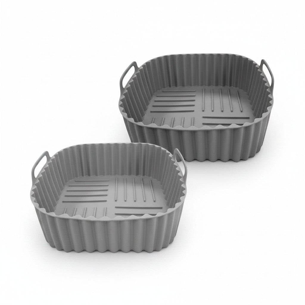 Dos moldes cuadrados de silicona gris WISHFUL de 20x7cm para freidora de aire con asas laterales