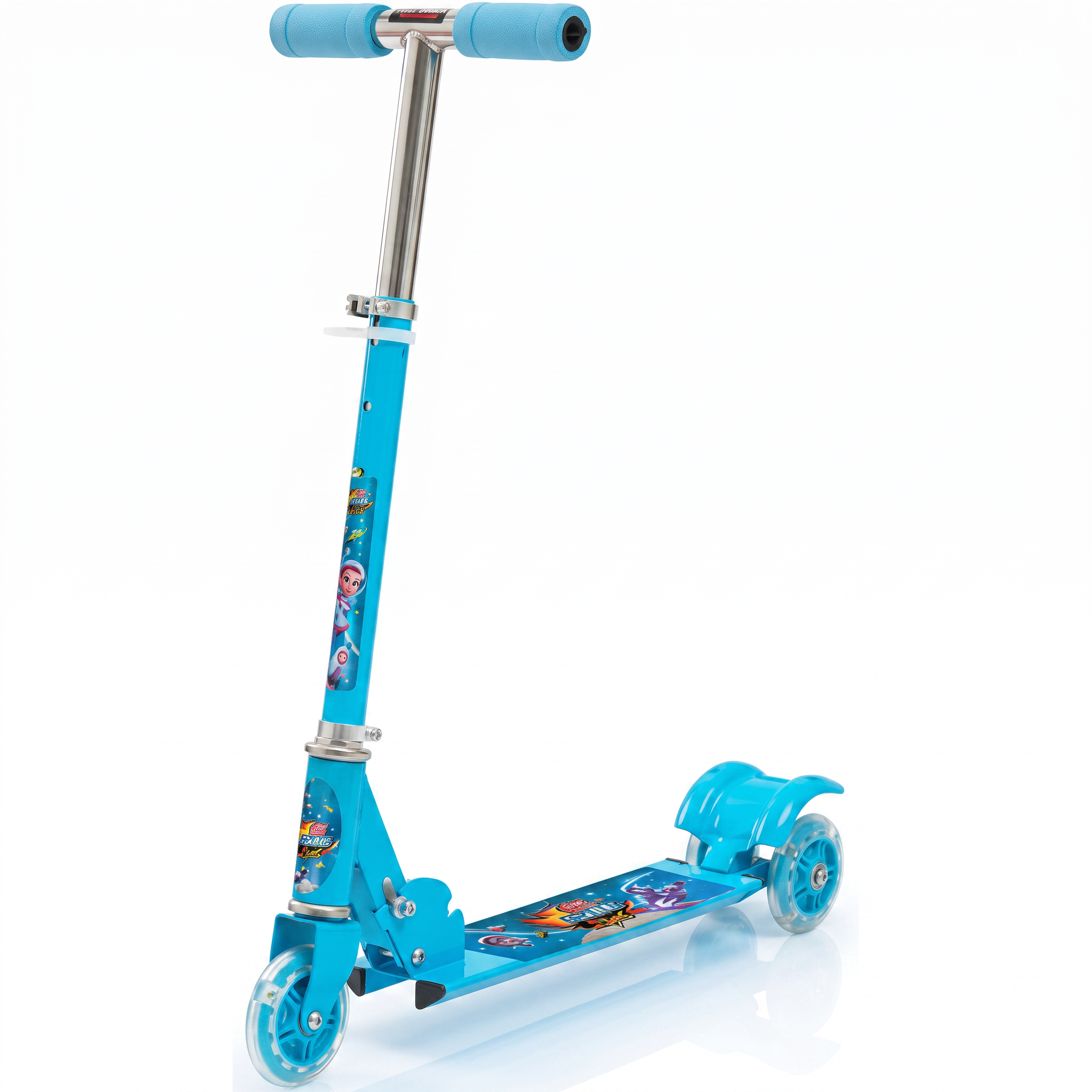 Monopatín de 3 ruedas WISHFUL color azul con cuerpo de metal resistente y diseño infantil para niños