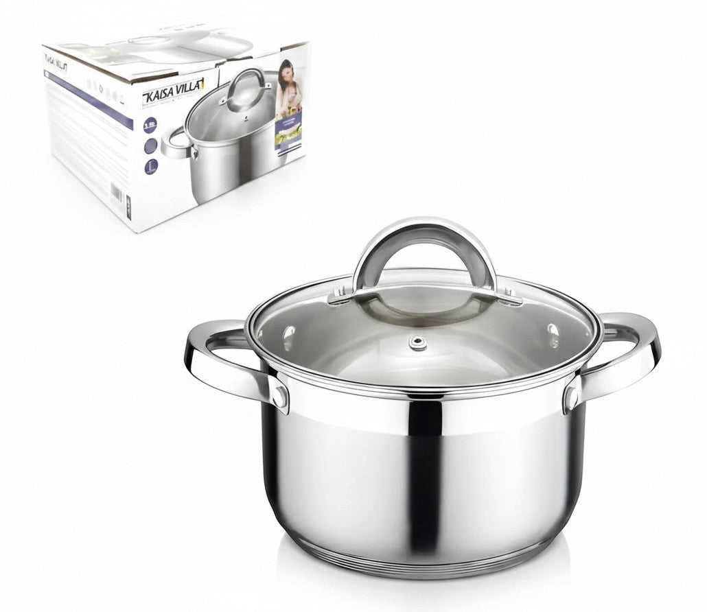 Olla WISHFUL de acero inoxidable de 26 cm y 6 litros con triple fondo y tapa de vidrio resistente