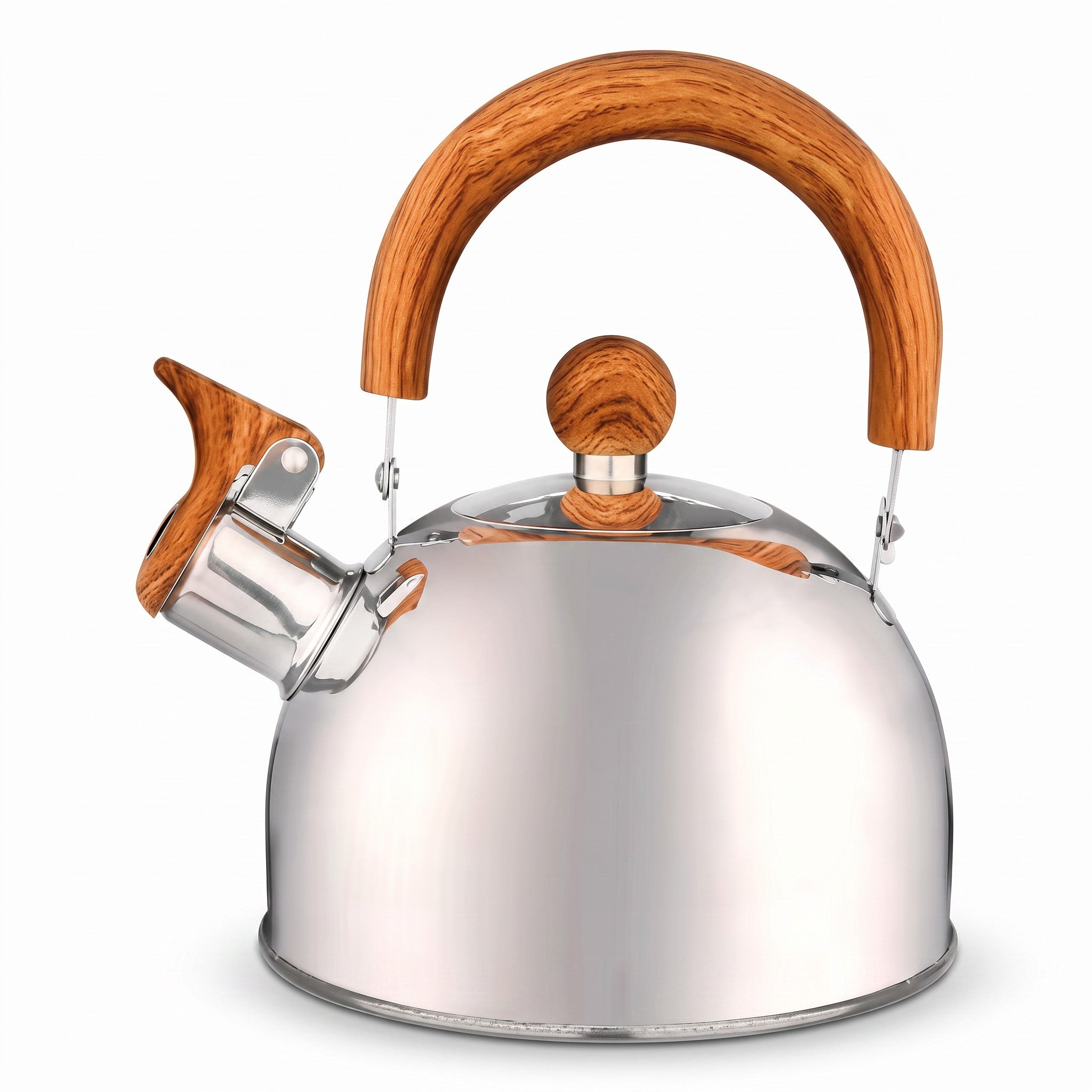 Pava silbadora WISHFUL de acero inoxidable de 1.5 litros con mango y detalles en efecto madera
