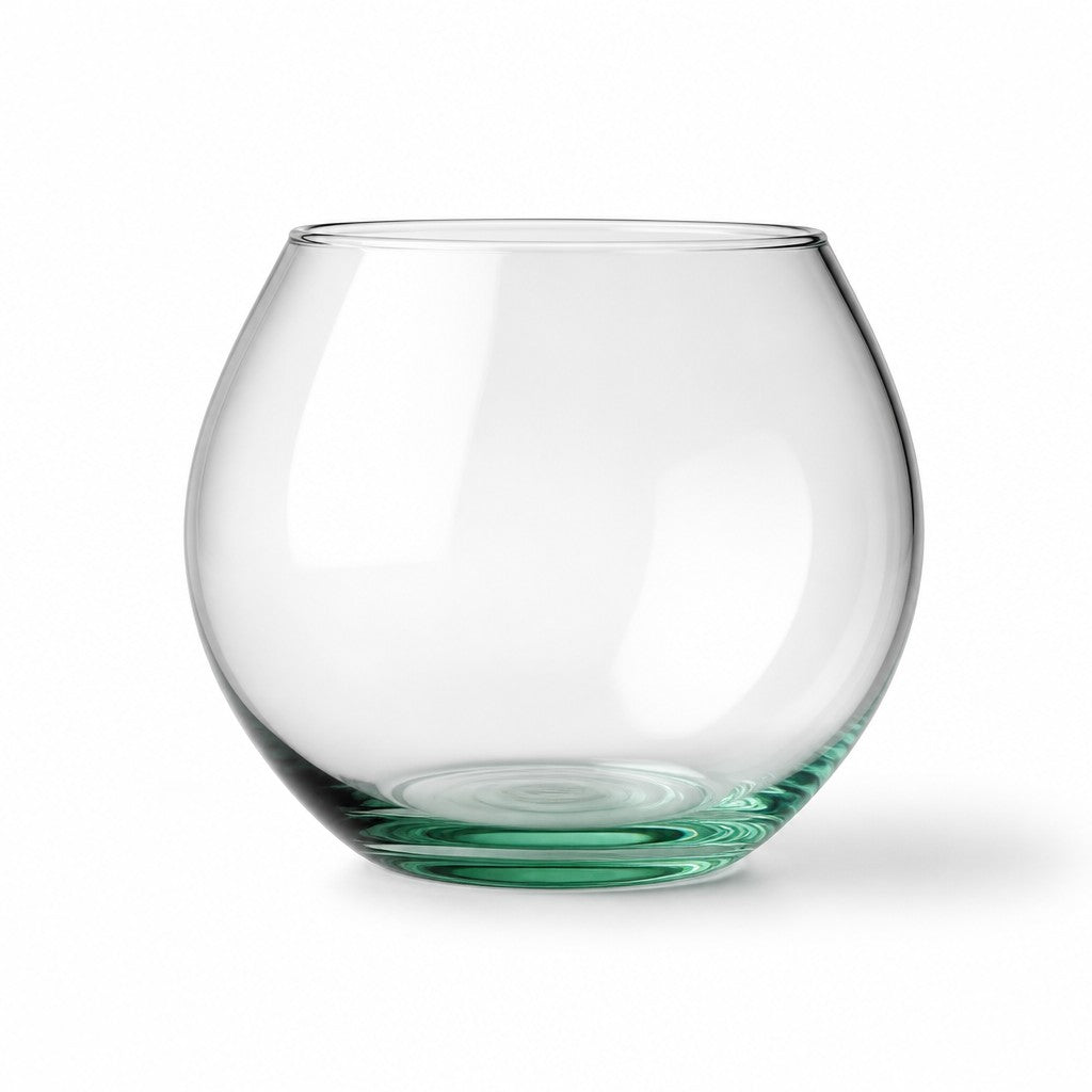 Pecera de vidrio transparente WISHFUL con base redondeada, ideal para decoración o acuario pequeño.