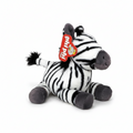 Peluche de cebra WISHFUL de 24 cm en posición tumbada con rayas blancas y negras y etiqueta de Phi Phi Toys
