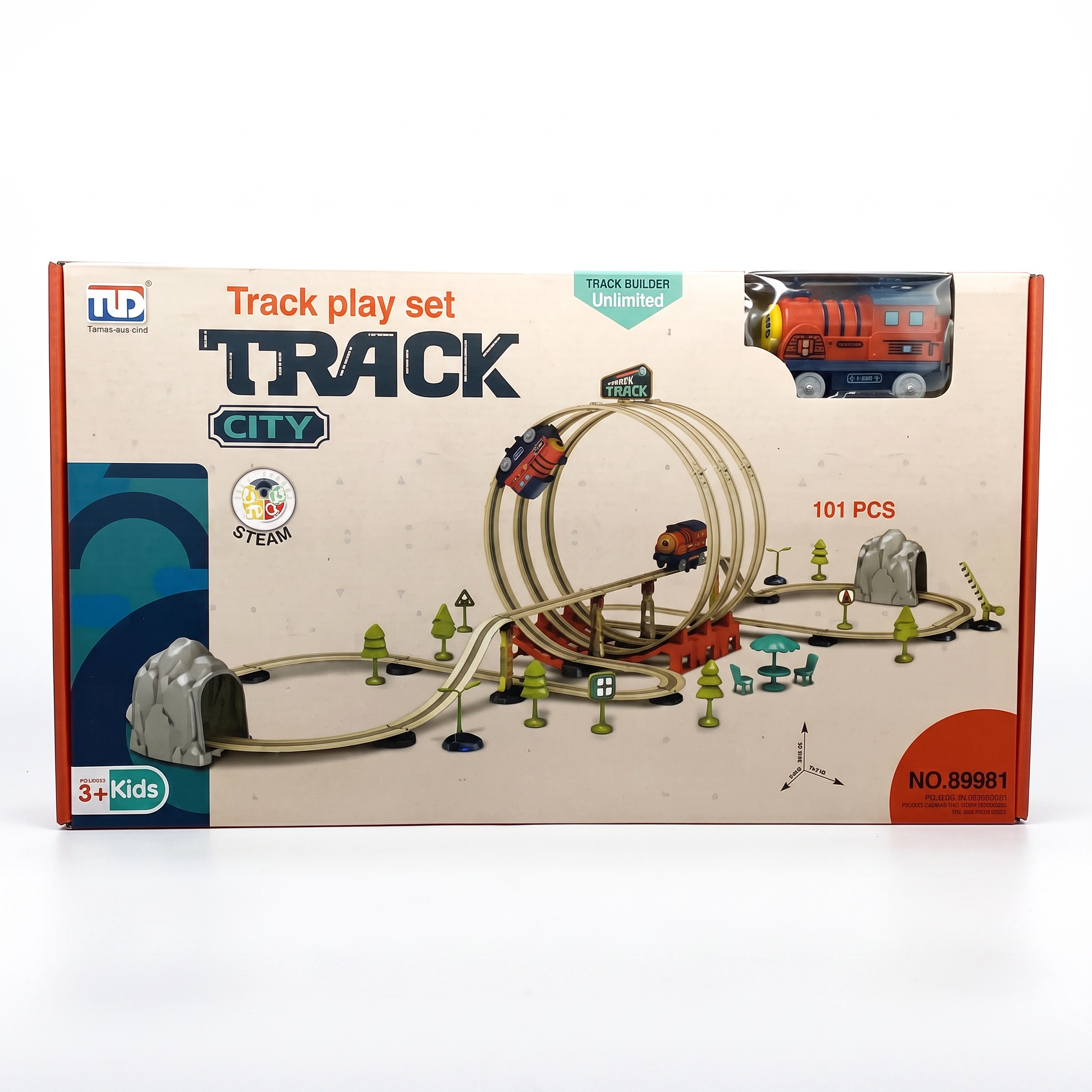 Set de pista de tren WISHFUL de 101 piezas con rieles curvos, túneles, accesorios y locomotora para niños