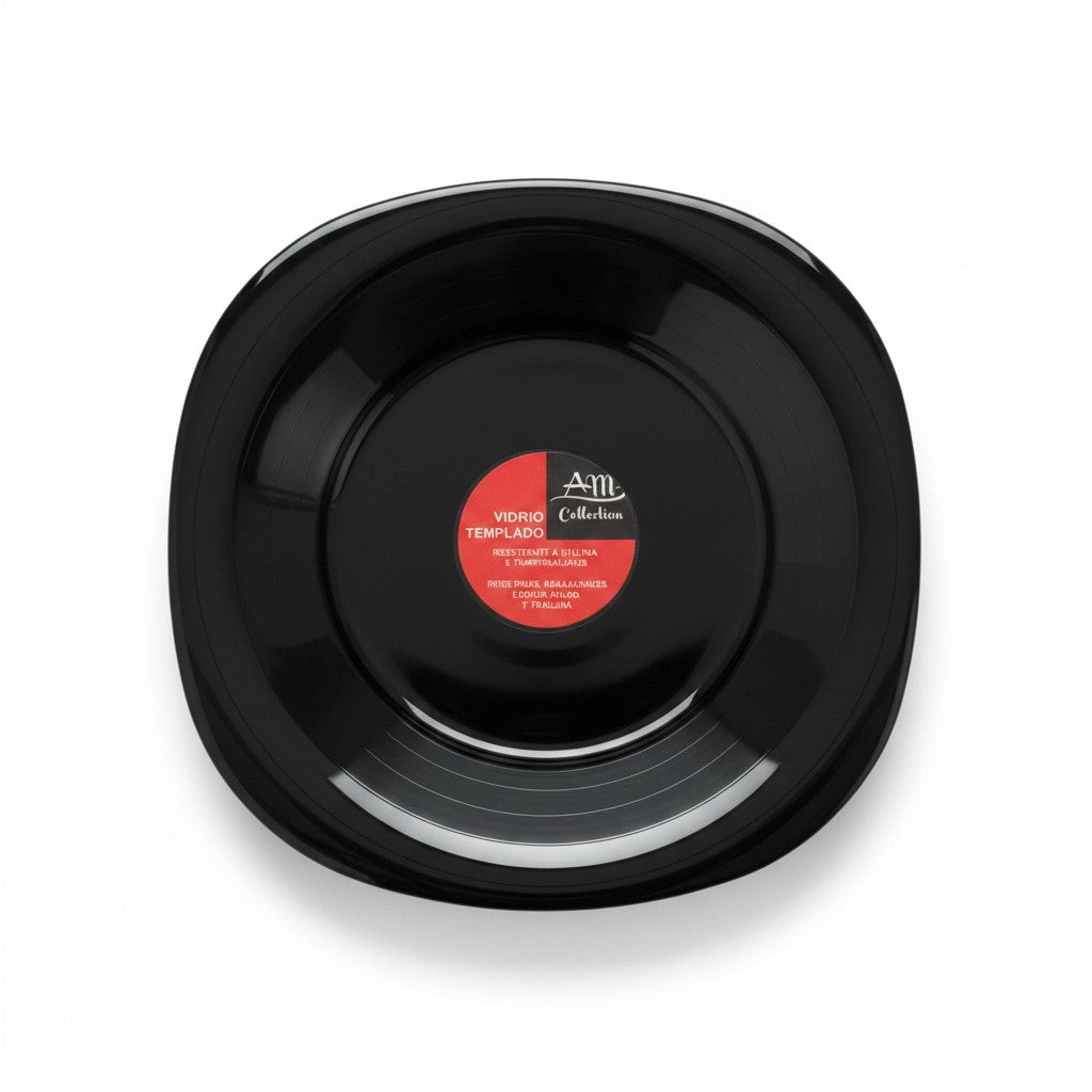 Plato hondo cuadrado de 22.5 cm en vidrio templado negro de la marca WISHFUL con diseño elegante y moderno.