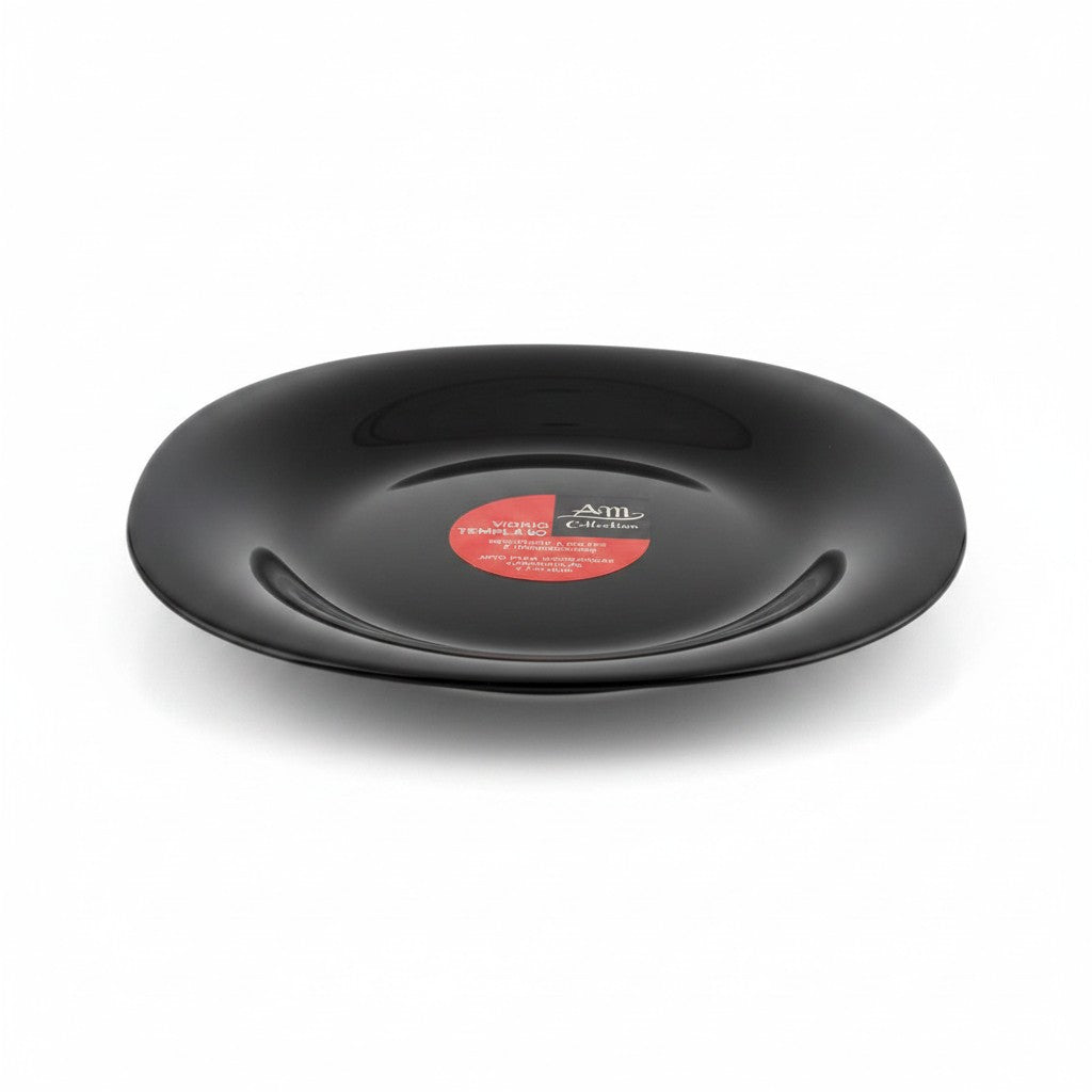 Plato hondo WISHFUL de 22.5 cm en vidrio templado color negro con diseño cuadrado y acabado brillante