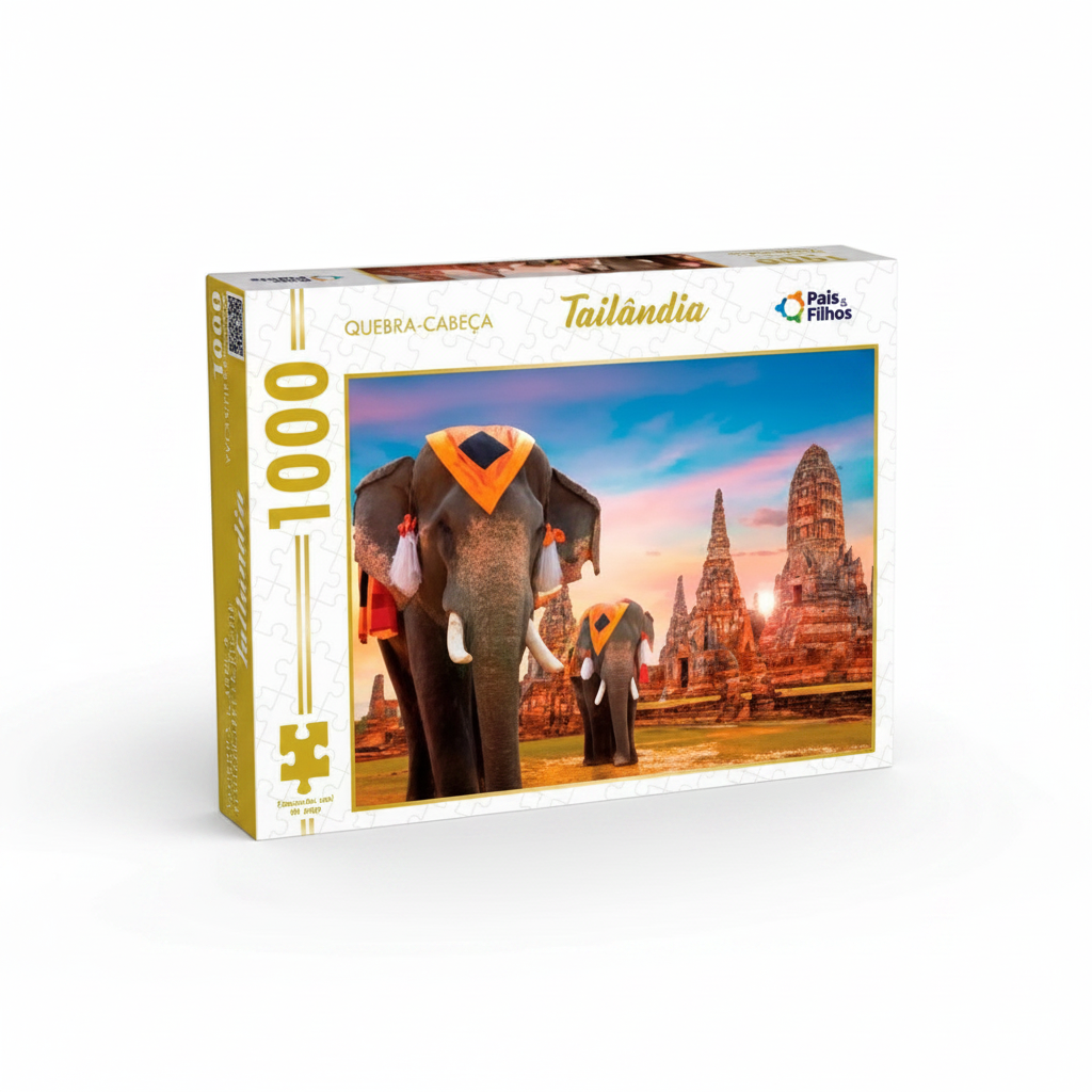 Puzzle WISHFUL de 1000 piezas con imagen de elefantes y templos antiguos en Tailandia