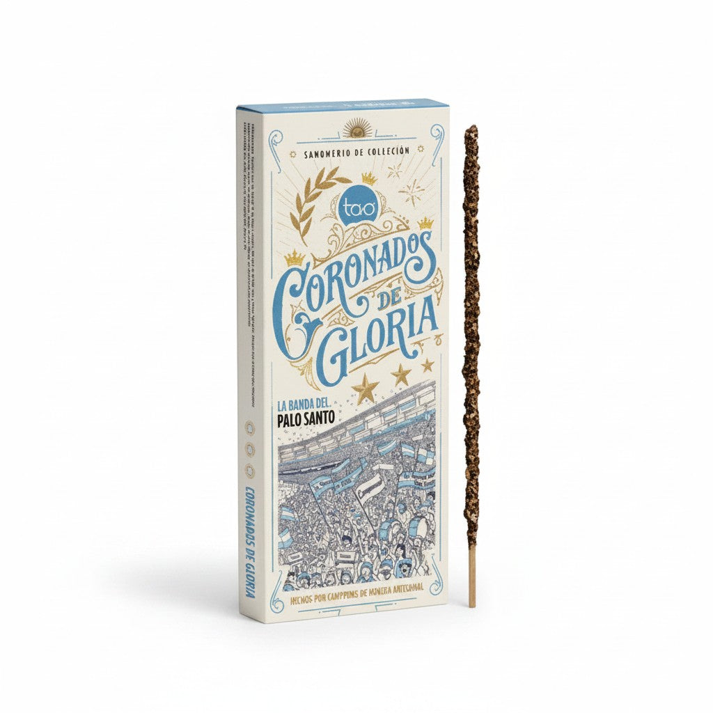 Sahumerios WISHFUL Coronados de Gloria de Palo Santo en caja decorada con temática de estadio de fútbol