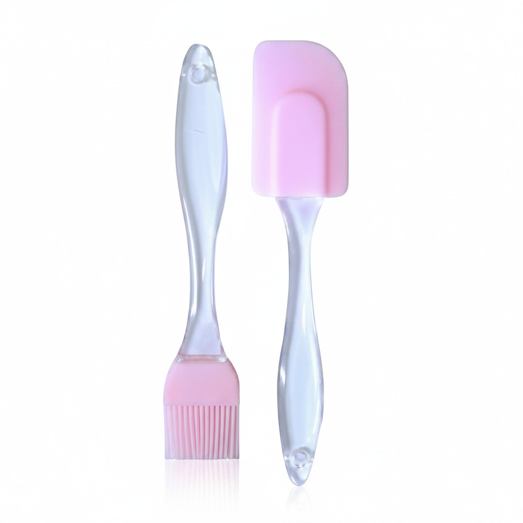 Set de espátula y pincel de silicona rosa WISHFUL con mangos de acrílico transparente para repostería