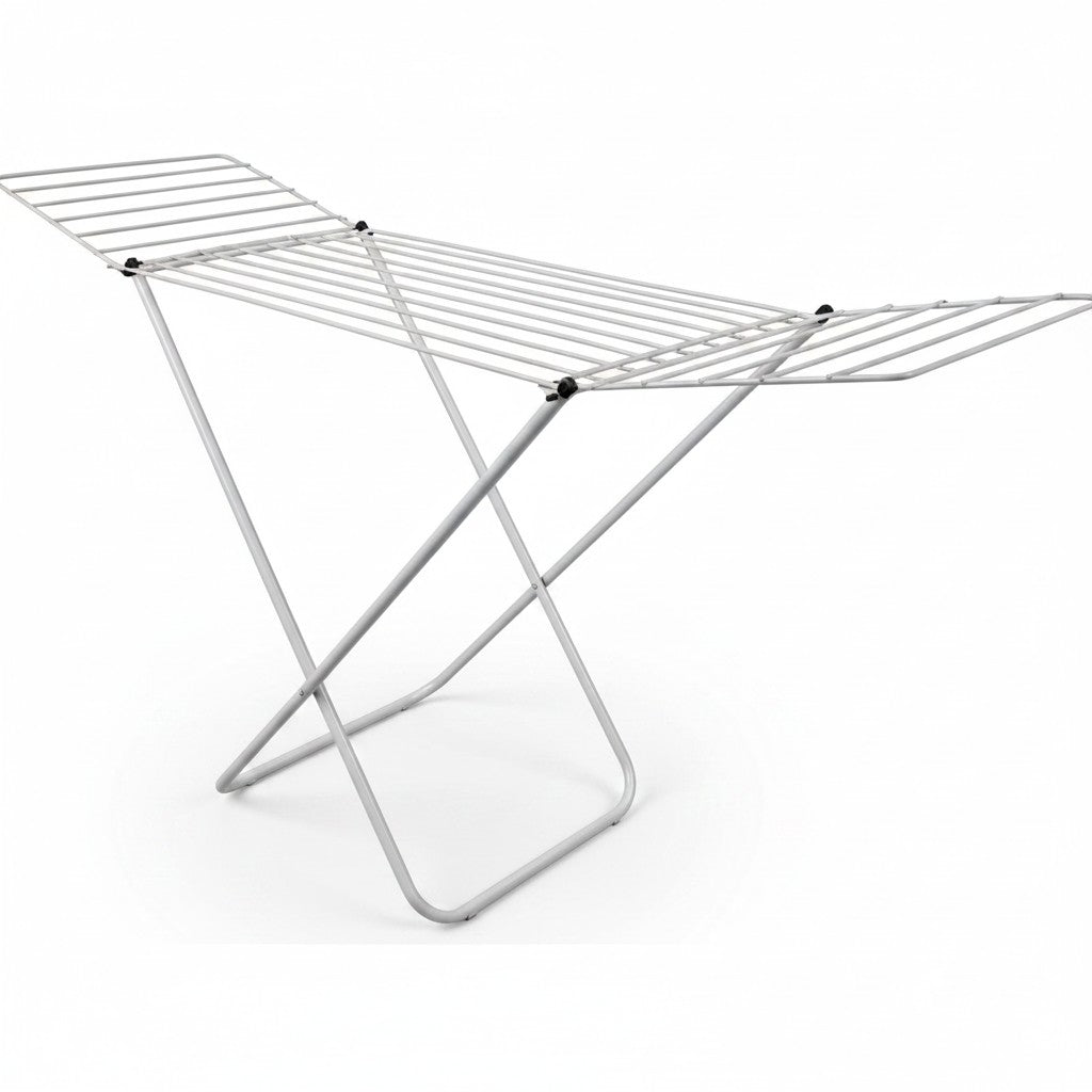 Tendedero de pie WISHFUL con alas laterales plegables en color blanco, fabricado en caño resistente