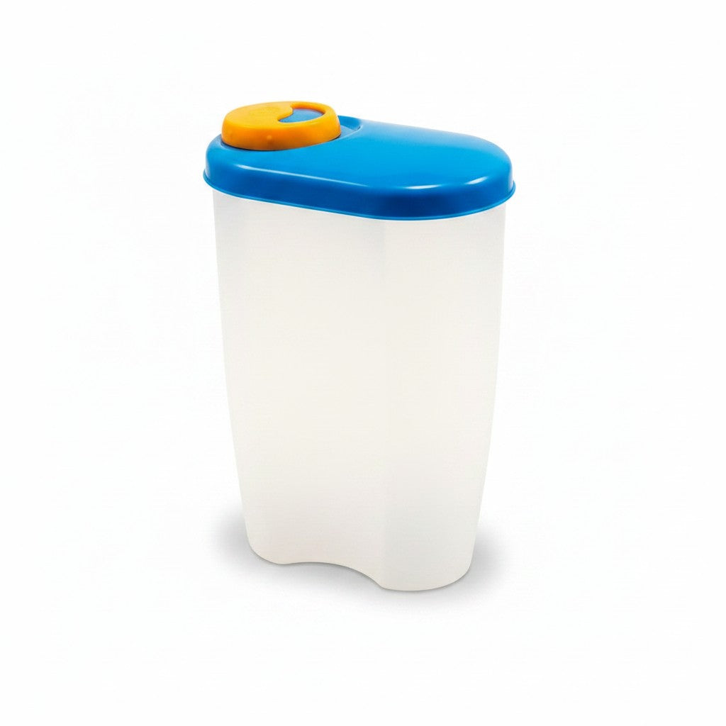 Vertedor de plástico WISHFUL con cuerpo translúcido, tapa azul y tapón dosificador naranja para cocina